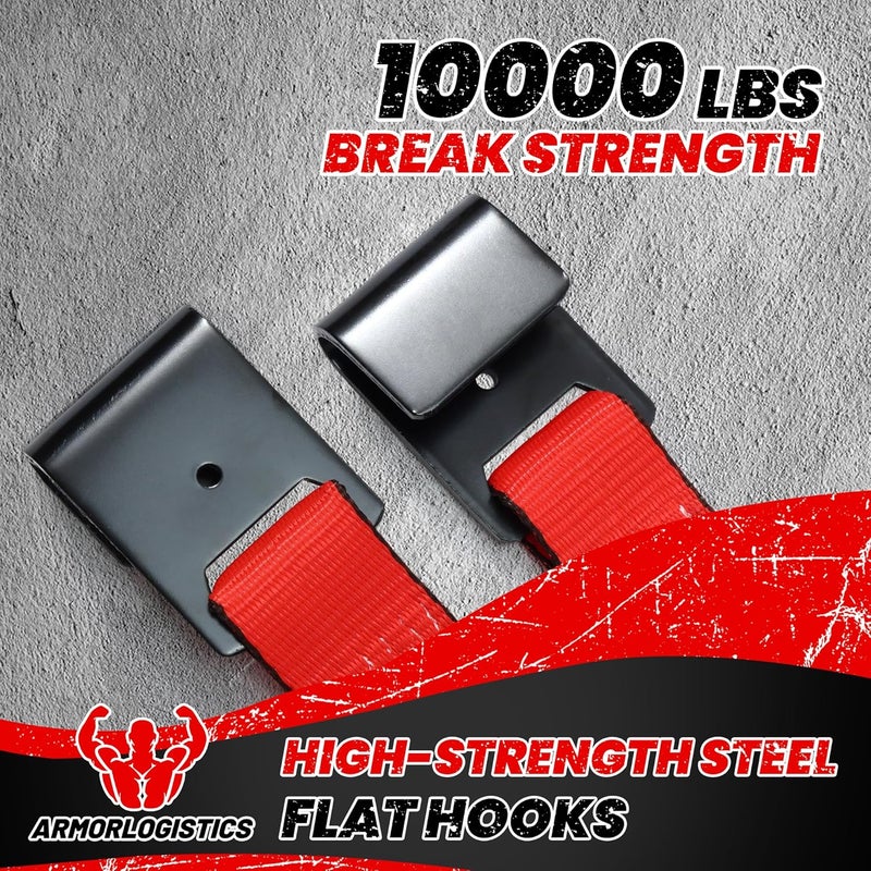 ARMORLOGISTICS Tow Dolly Basket Straps with Flat Hook, 2 Pack Tow Dolly Straps, Fits 14"-17" Tires Wheels, Breaking Strength 10000 lbs, 2" Over Wheel Car Basket Tie Down Strap with Carrying Bag, Red - Image 4